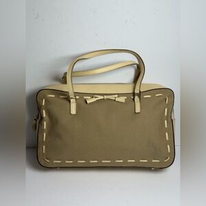 Anya Hindmarch Taupe Canvas Beige Leather Trim Handbag